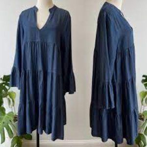 VALENTINA NALDI DENIM BELL SLEEVE SHORT DRESS